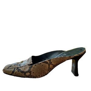 Stuart Weitzman VTG Snakeskin Square Toe Mules Size 10AA Heels Block Heel Y2K